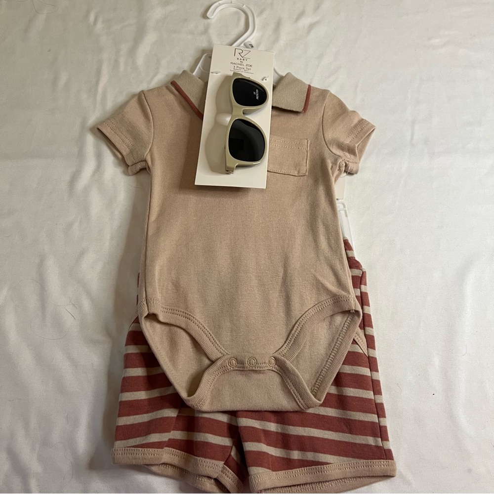 NWT RZ by Rachel Zoe Baby Polo Bodysuit Shorts Sunglasses Preppy 3-6M Outfit Set